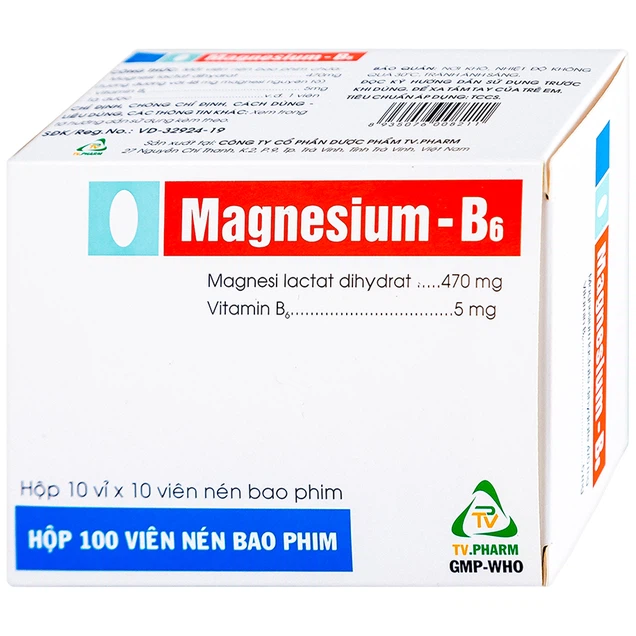 Magnesium-B6 TV.Pharm giảm các triệu chứng thiếu hụt magnesi, nôn mửa, khó chịu (10 vỉ x 10 viên)