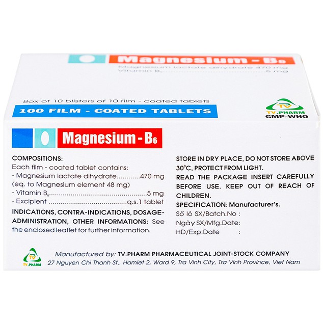 Magnesium-B6 TV.Pharm giảm các triệu chứng thiếu hụt magnesi, nôn mửa, khó chịu (10 vỉ x 10 viên) - Ảnh 3