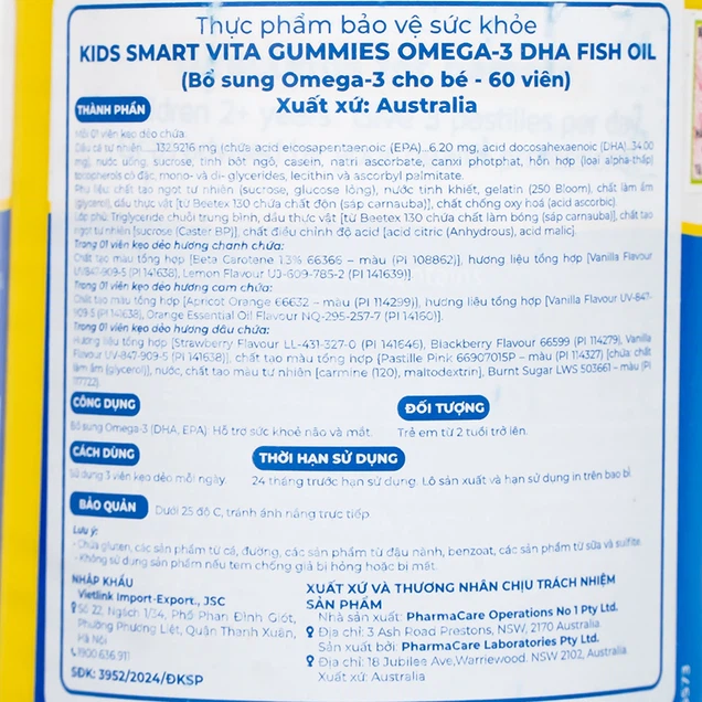 Kids Smart Vita Gummies Omega-3 DHA Fish Oil hỗ trợ tăng cường sức khỏe (60 viên) - Ảnh 2