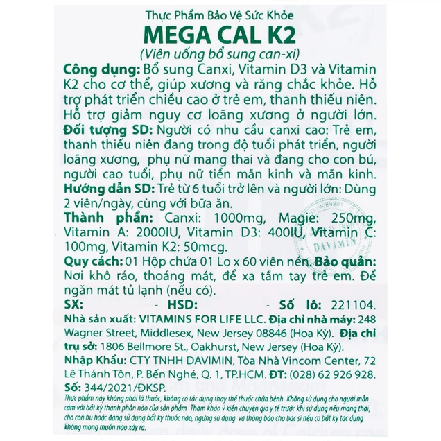 Mega-Cal 1000 bổ sung canxi, chống loãng xương (60 viên) - Ảnh 2