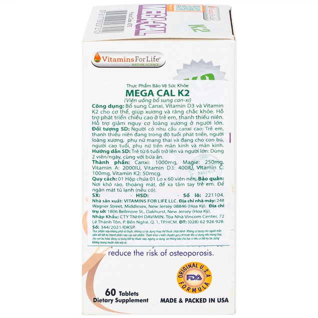 Mega-Cal 1000 bổ sung canxi, chống loãng xương (60 viên) - Ảnh 8