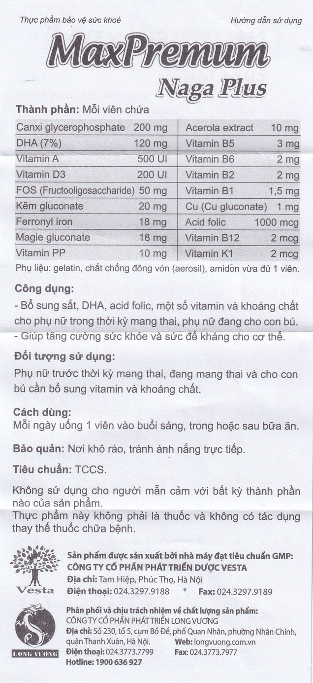 MaxPremium Naga Plus Thai Phụ hỗ trợ tăng sức khỏe, đề kháng cho thai phụ (30 viên) - Ảnh 2